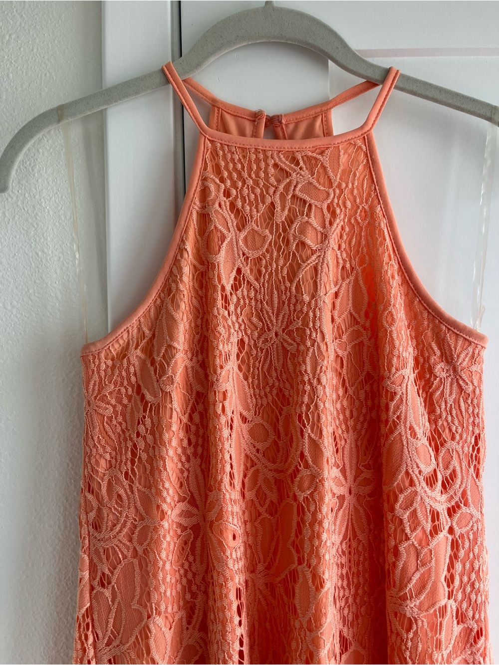 Lace Halter Dress in Coral - Picture 2 of 8